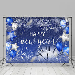 Lofaris Silver Navy Blue Balloon Happy New Year Backdrop