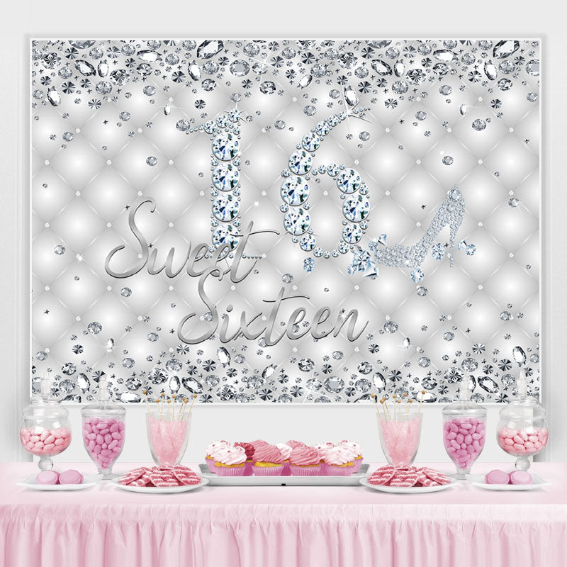 Lofaris Silver Shiny Diamond Sweet Sixteen Birthday Backdrop