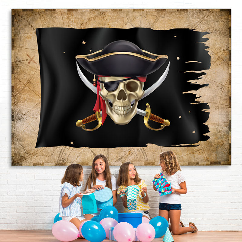Lofaris Simple Black Pirate Ship Birthday Party Backdrop for Men