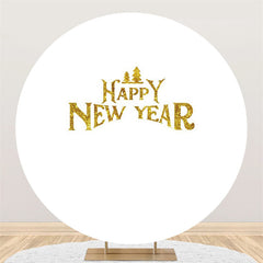 Lofaris Simple Circle Gold Glitter Happy New Year Backdrop