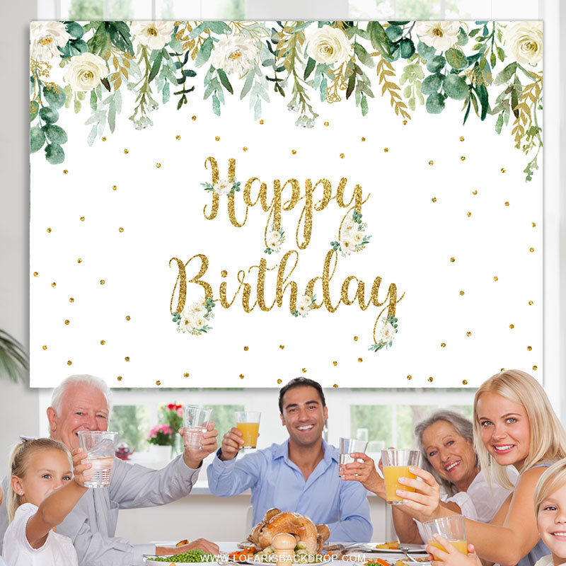 Lofaris Simple Floral Glitter Happy Birthday Backdrop For Female