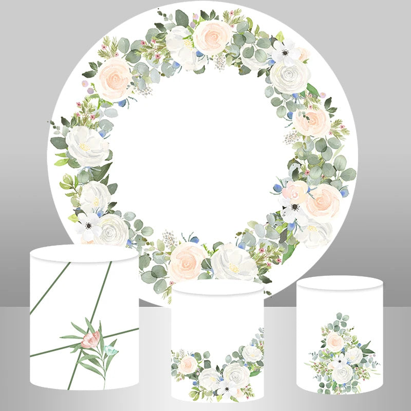 Lofaris Simple Floral White Boho Round Wedding Backdrop Kit