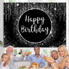 Lofaris Simple Glitter Black And White Happy Birthday Backdrop