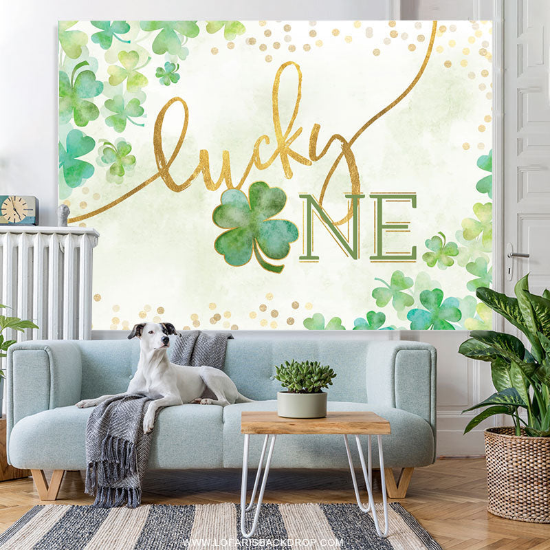 Lofaris Simple Green Clover Lucky One Birthday Backdrop