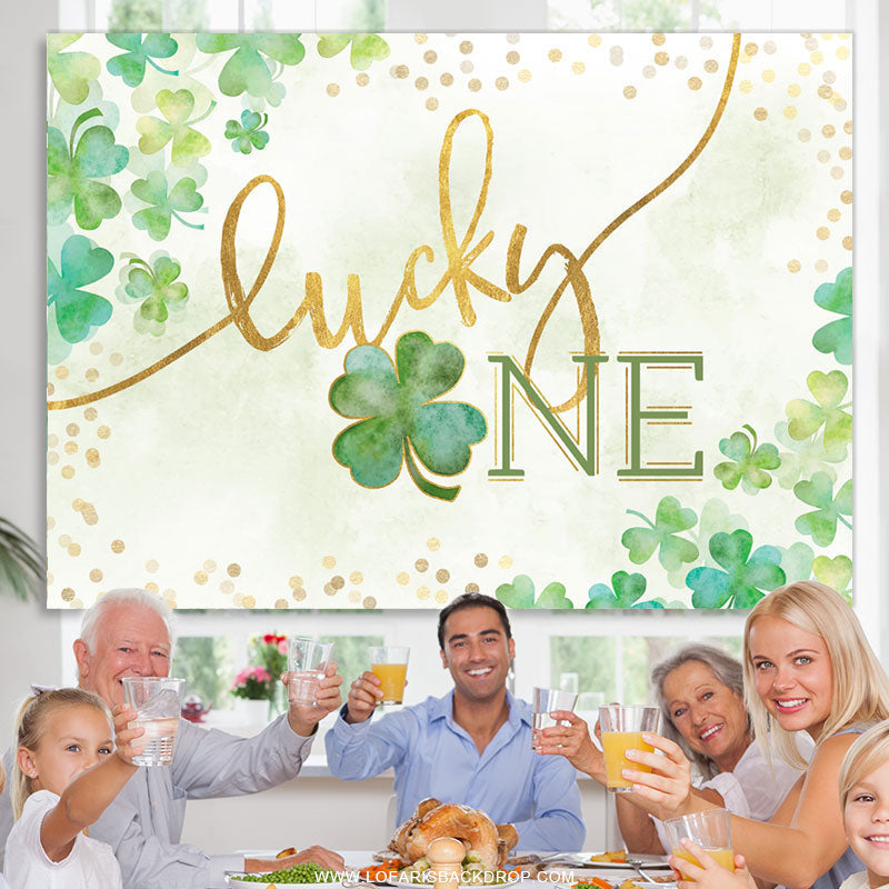 Lofaris Simple Green Clover Lucky One Birthday Backdrop