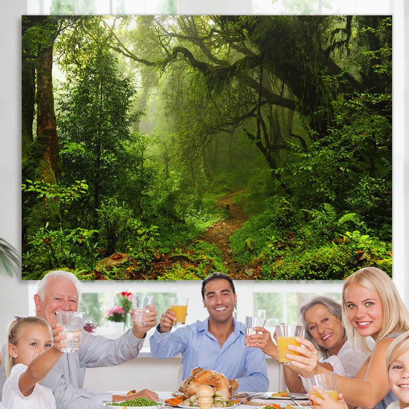 Lofaris Simple Green Jungle With Narrow Path Spring Backdrop