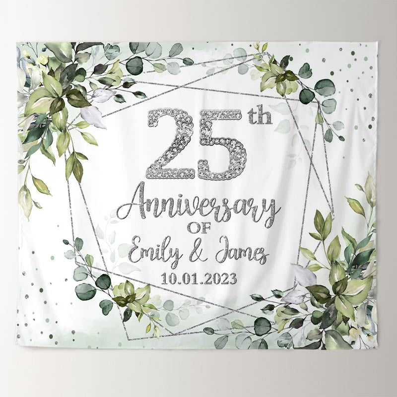 Lofaris Simple Leaves Spring Happy 25Th Anniversary Backdrop