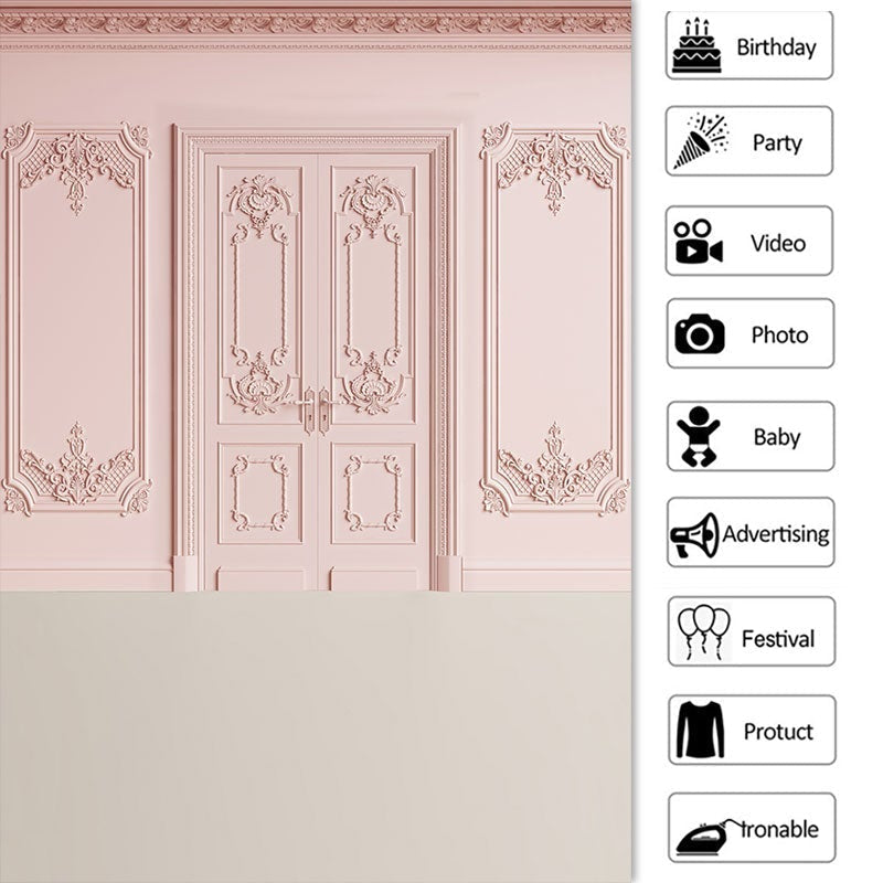 Lofaris Simple Pink Themed Lovely Door Happy Birthday Backdrop