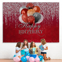 Lofaris Simple Red Glitter Balloon Happy Birthday Backdrop