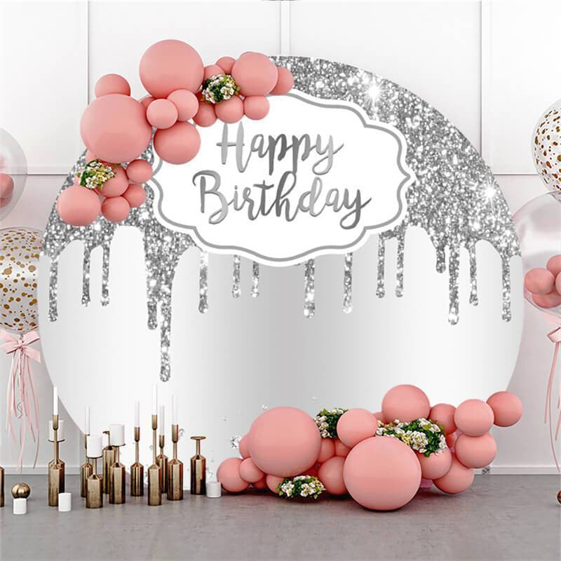 Lofaris Simple Sliver Glitter Round Birthday Party Backdrop
