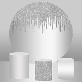 Lofaris Simple Sliver Glitter Round Happy Birthday Backdrop