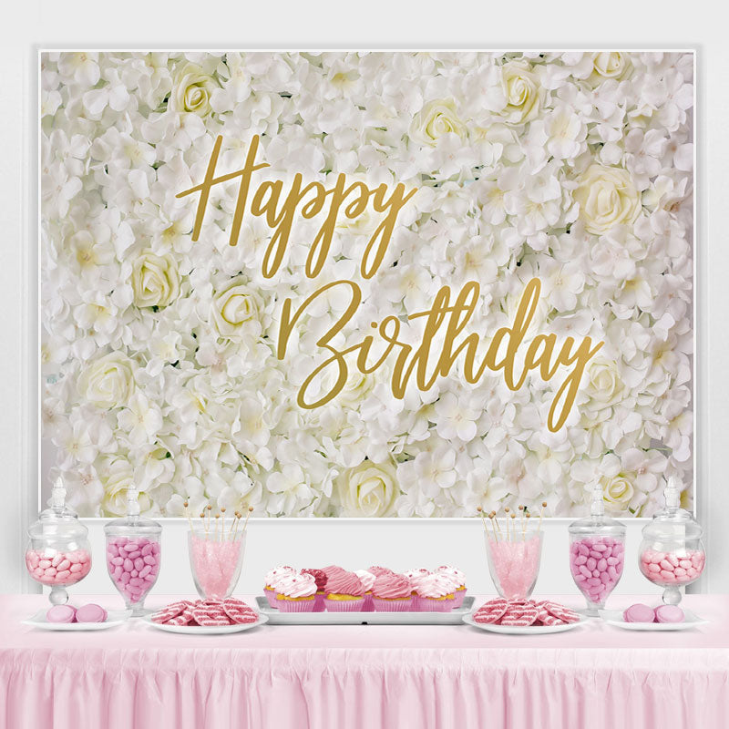 Lofaris Simple White And Floral Elegant Happy Birthday Backdrop