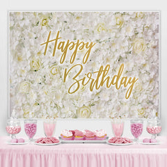 Lofaris Simple White And Floral Elegant Happy Birthday Backdrop