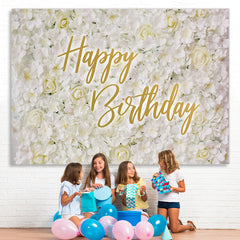 Lofaris Simple White And Floral Elegant Happy Birthday Backdrop