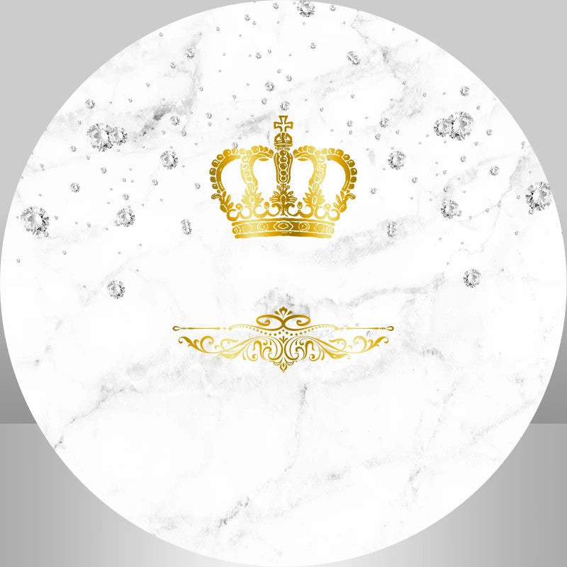 Lofaris Simple White With Gold Crwon Round Backdrop Kit