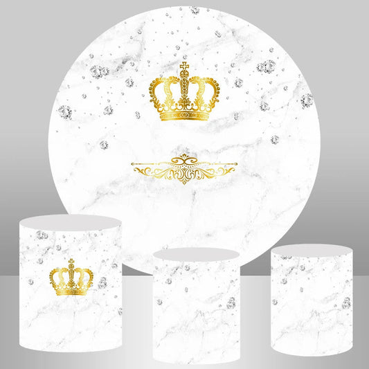 Lofaris Simple White With Gold Crwon Round Backdrop Kit