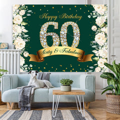 Lofaris Sixty And Fabulous Floral Glitter Birthday Backdrop