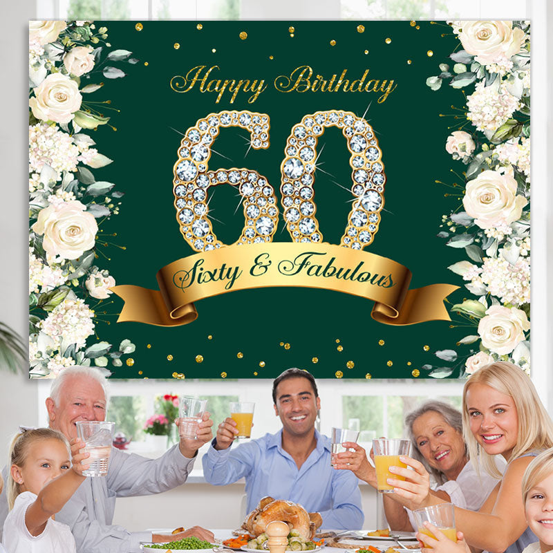 Lofaris Sixty And Fabulous Floral Glitter Birthday Backdrop