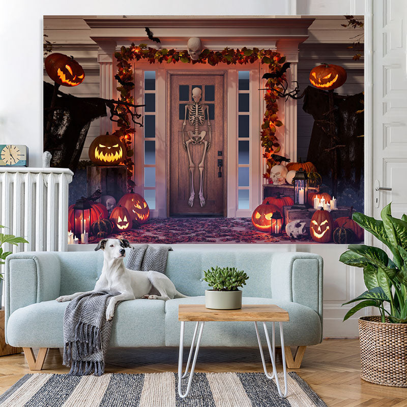 Lofaris Skeleton Pumpkin Lantern Spooky Halloween Theme Backdrop