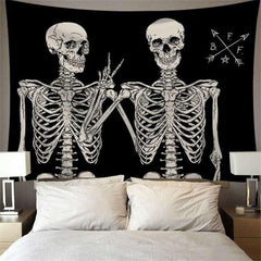 Lofaris Skull Black And White Abstract Trippy Wall Tapestry