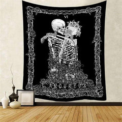Lofaris Skull Kiss Black And White Trippy Abstract Wall Tapestry