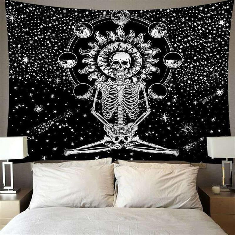 Lofaris Skull Star Black And White Abstract Divination Wall Tapestry