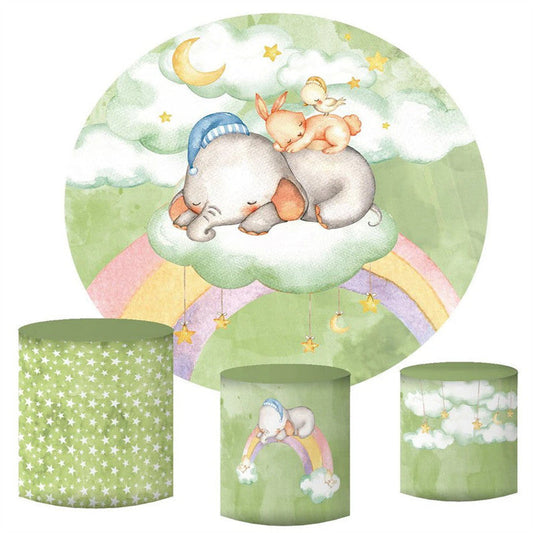 Lofaris Sleepy Animal On Rainbow Night Round Backdrop Kit