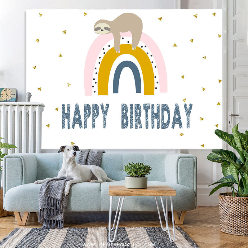 Lofaris Sleepy Sloth And Rainbow Happy Kids Birthday Backdrop