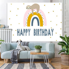 Lofaris Sleepy Sloth And Rainbow Happy Kids Birthday Backdrop