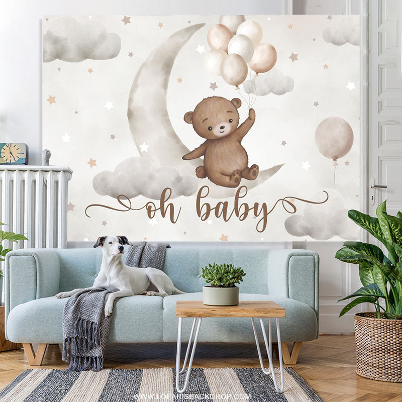 Lofaris Slight Grey Moon Balloons Star Sky Baby Shower Backdrop