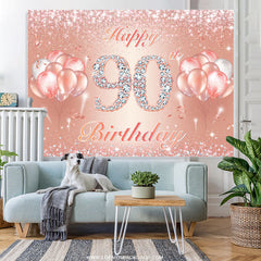 Lofaris Slight Rose Gold Balloon Happy 90Th Birthday Backdrop