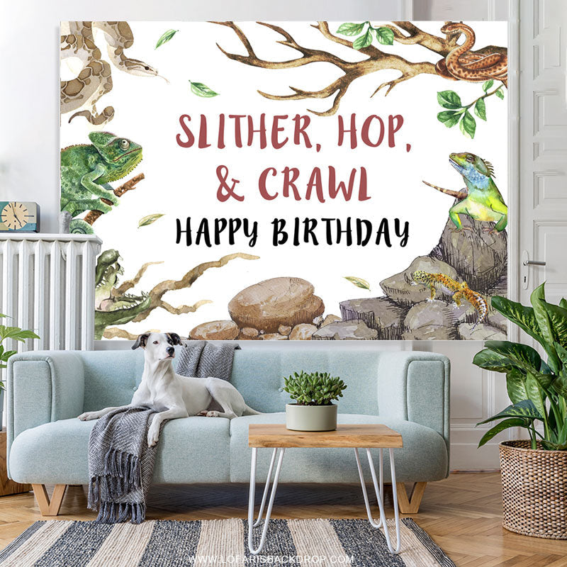 Lofaris Slither Hop Crawl Animals Happy Birthday Backdrop