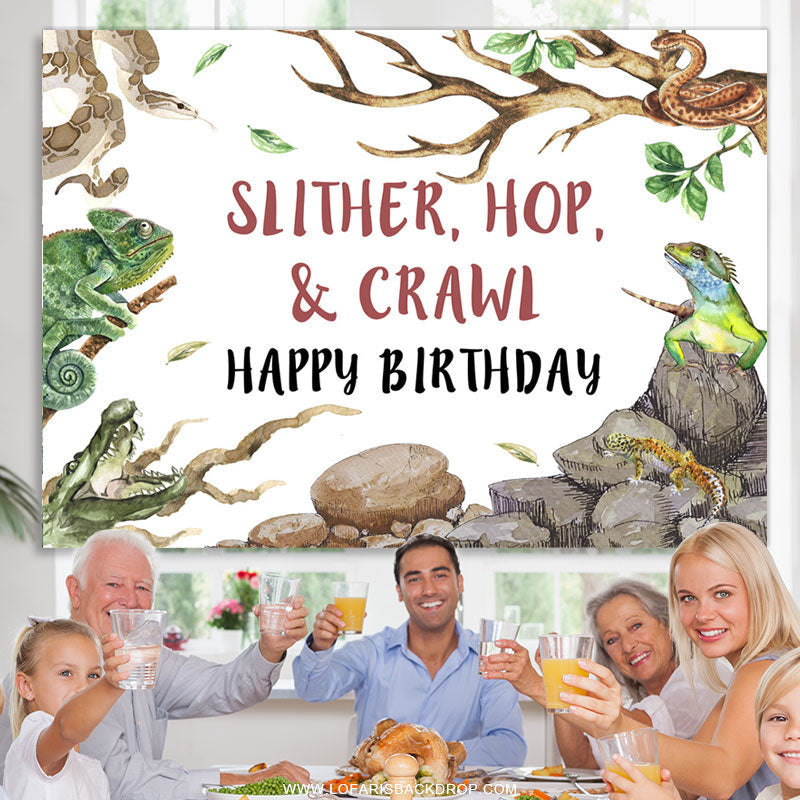 Lofaris Slither Hop Crawl Animals Happy Birthday Backdrop