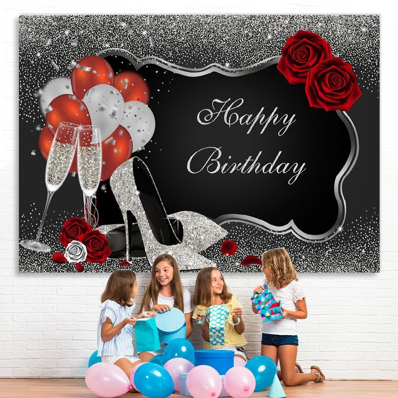 Lofaris Silver and Black Happy Birthday Party Backdrop for Decor