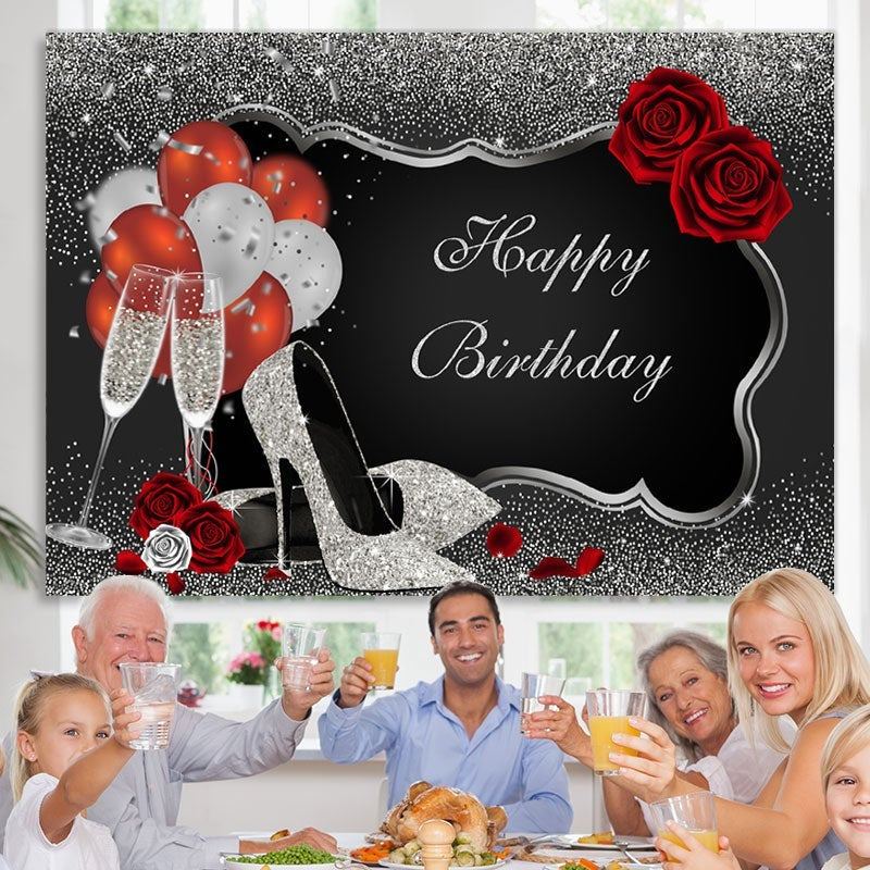 Lofaris Silver and Black Happy Birthday Party Backdrop for Decor