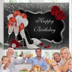 Lofaris Silver and Black Happy Birthday Party Backdrop for Decor