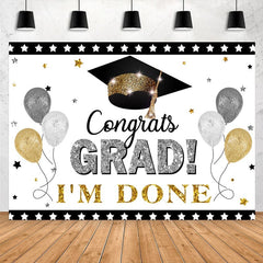 Lofaris Sliver And Gold Glitter Ballons Grad I Am Done Backdrop