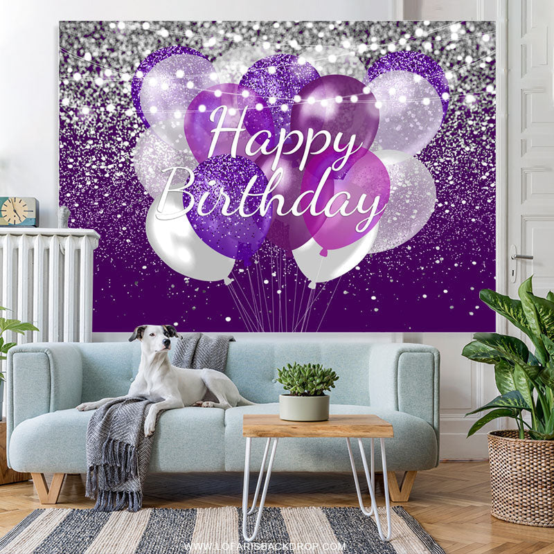 Lofaris Silver And Purple Glitter Balloons Birthday Backdrop