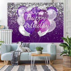 Lofaris Silver And Purple Glitter Balloons Birthday Backdrop
