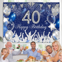 Lofaris Silver And Royal Blue Glitter Happy 40th Birthday Backdrop
