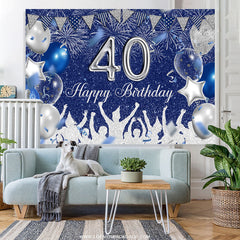 Lofaris Silver And Royal Blue Glitter Happy 40th Birthday Backdrop