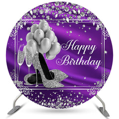 Lofaris Silver Balloon Diamonds Purple Birthday Circle Backdrop