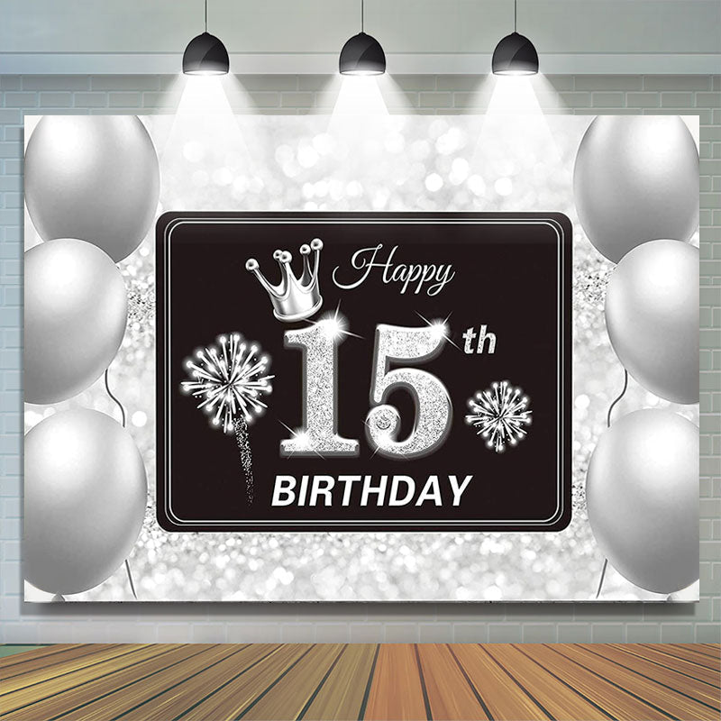Lofaris Silver Balloons Bokeh Glitter 15th Birthday Backdrop