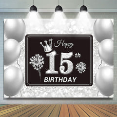 Lofaris Silver Balloons Bokeh Glitter 15th Birthday Backdrop