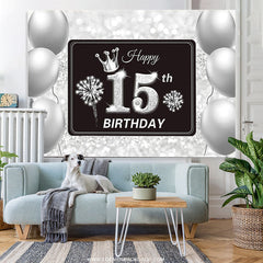 Lofaris Silver Balloons Bokeh Glitter 15th Birthday Backdrop