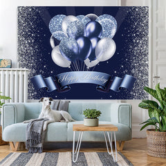 Lofaris Silver Blue Balloon Glitter Backdrop for Birthday Party