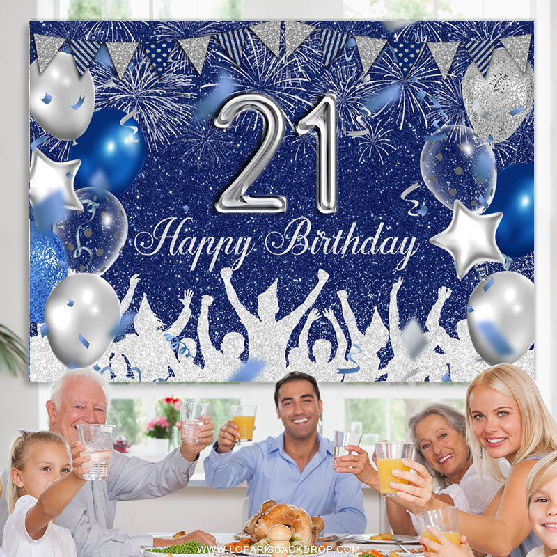 Lofaris Silver Blue Glitter Balloons 21th Birthday Backdrop