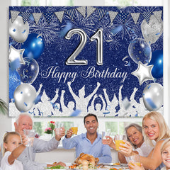 Lofaris Silver Blue Glitter Balloons 21th Birthday Backdrop