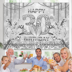 Lofaris Silver Bokeh Diamonds Happy 30th Birthday Party Backdrop