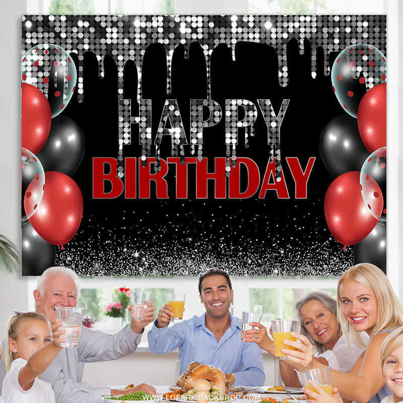Lofaris Sliver Bokeh Glitter Black Happy Birthday Backdrop